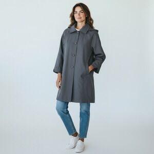 Vintage L&M Le Mans Hooded Trench Coat 80s‎ Large Classic Timeless Minimalist